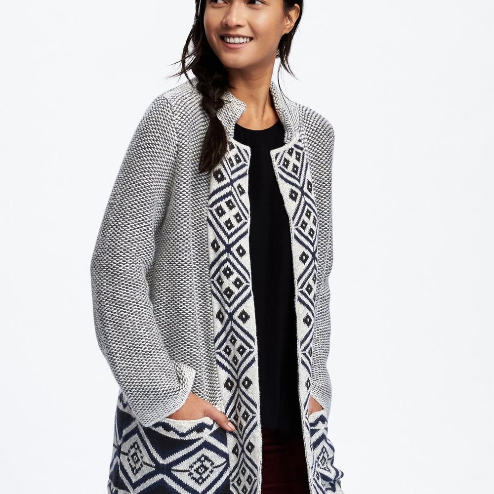 Old Navy Jacquard Open-Front Cardigan Long Sweater Coat/Coatigan Size L